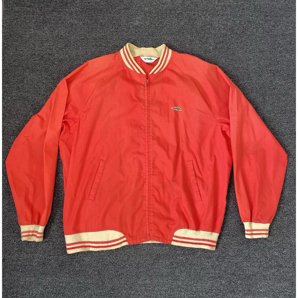 Vintage Sears Dragon Bomber Jacket Red Mens Size 3XL X-Tall Windbreaker Full Zip